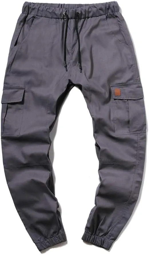 Mens Slim Fit Cargo Pants Casual Stretch Waist Jogger Sweatpants with Flap Pockets Outdoor Work Hiking Trousers