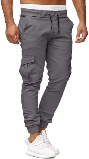 Mens Slim Fit Cargo Pants Casual Stretch Waist Jogger Sweatpants with Flap Pockets Outdoor Work Hiking Trousers