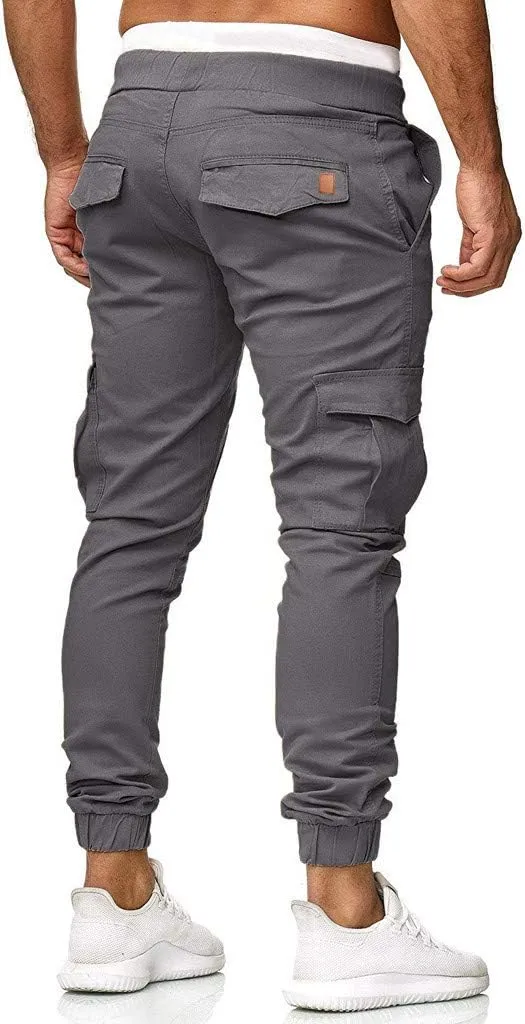 Mens Slim Fit Cargo Pants Casual Stretch Waist Jogger Sweatpants with Flap Pockets Outdoor Work Hiking Trousers