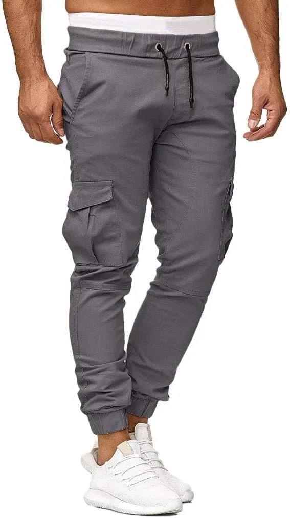 Mens Slim Fit Cargo Pants Casual Stretch Waist Jogger Sweatpants with Flap Pockets Outdoor Work Hiking Trousers