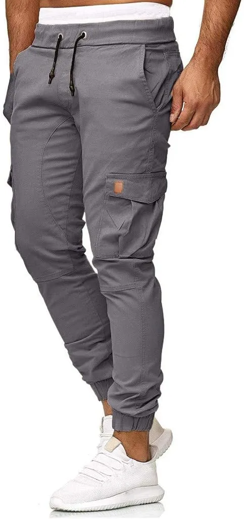 Mens Slim Fit Cargo Pants Casual Stretch Waist Jogger Sweatpants with Flap Pockets Outdoor Work Hiking Trousers