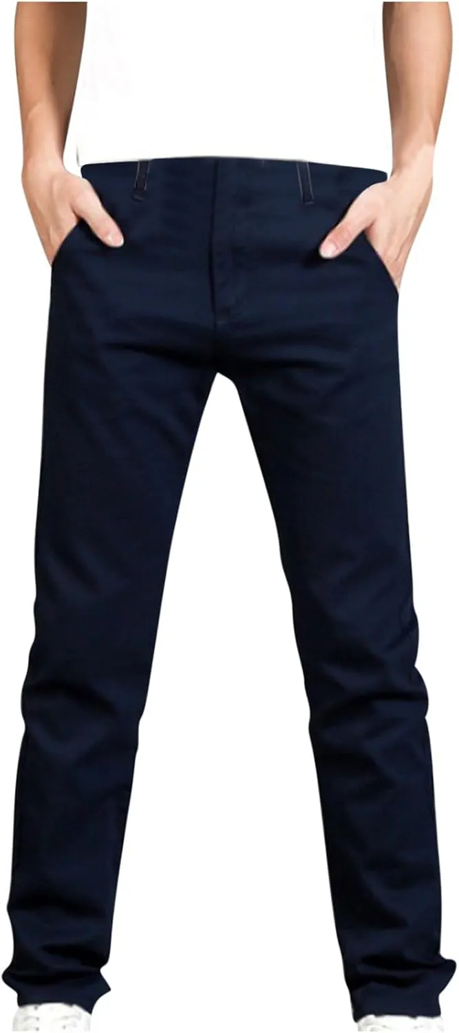 Mens Slim Fit Chino Pants, Casual Work Dress Pants, Basic Stretch Slacks Straight Fit Elastic Jeans Lounge Trousers
