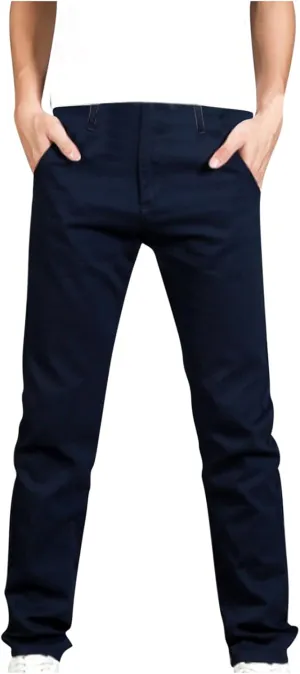 Mens Slim Fit Chino Pants, Casual Work Dress Pants, Basic Stretch Slacks Straight Fit Elastic Jeans Lounge Trousers