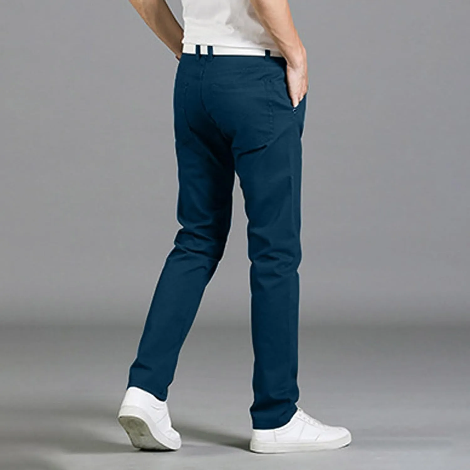 Mens Slim Fit Chino Pants, Casual Work Dress Pants, Basic Stretch Slacks Straight Fit Elastic Jeans Lounge Trousers