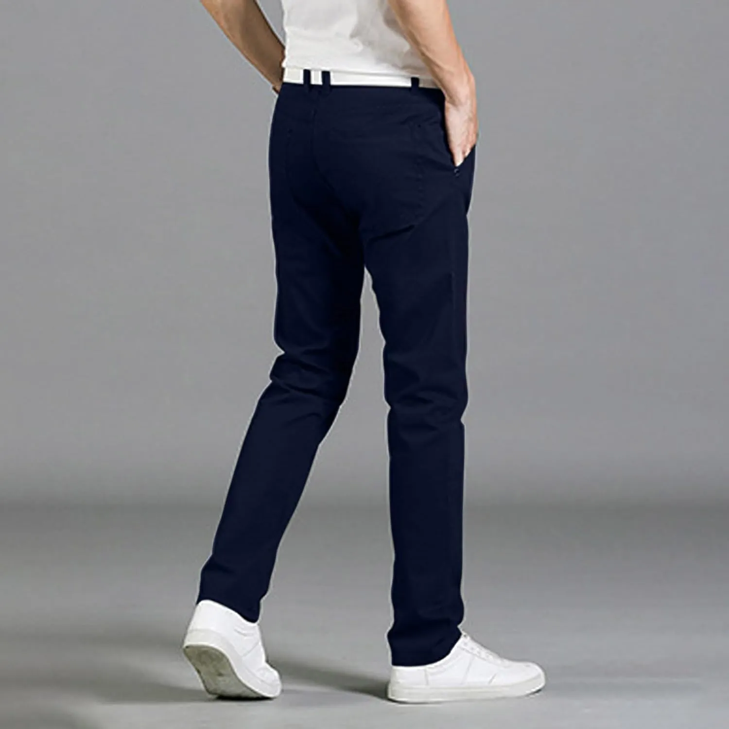 Mens Slim Fit Chino Pants, Casual Work Dress Pants, Basic Stretch Slacks Straight Fit Elastic Jeans Lounge Trousers