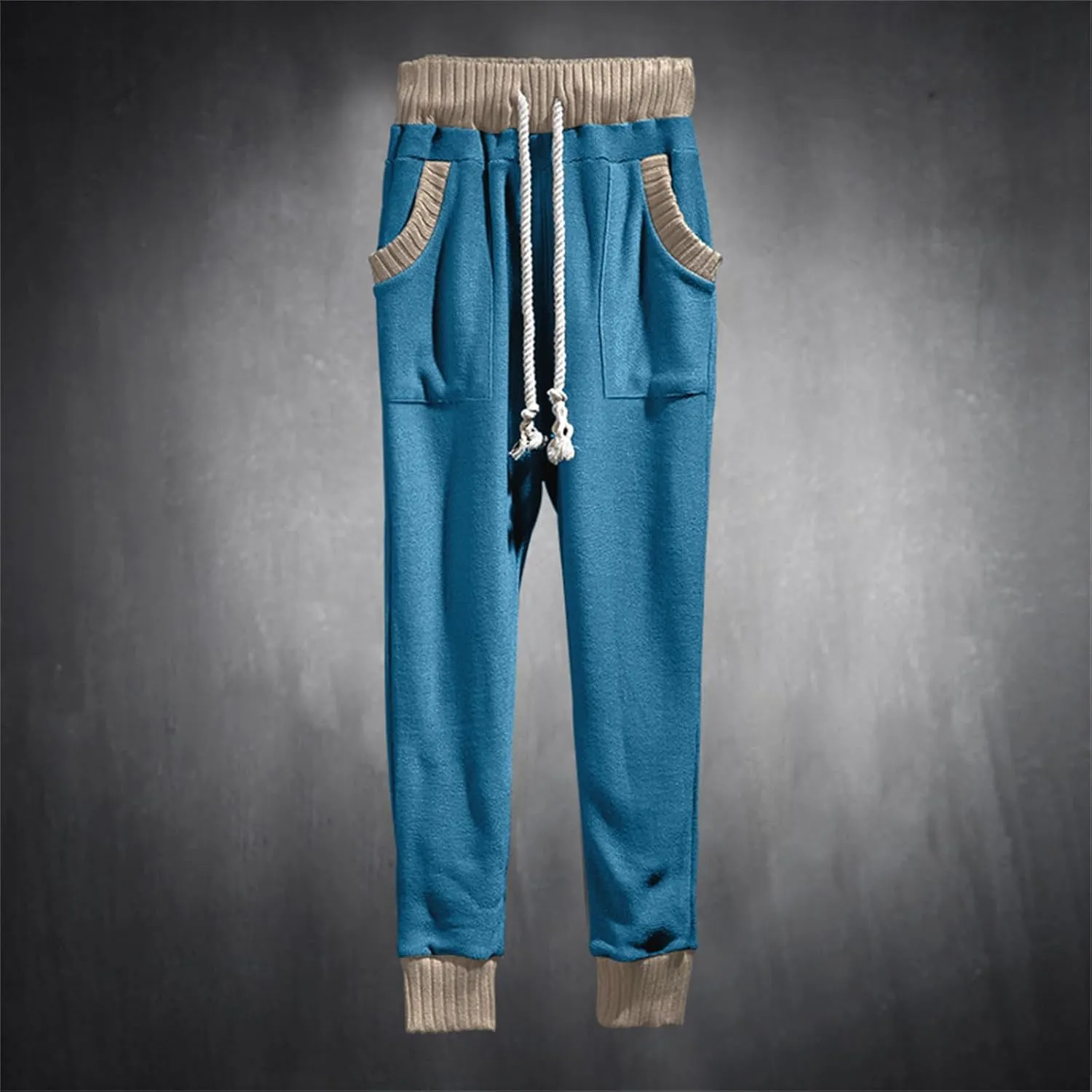 Men's Slim Fit Joggers Patchwork Knit Novelty Pants Active Workout Lightweight Casual Trousers Fashion Sweatpants