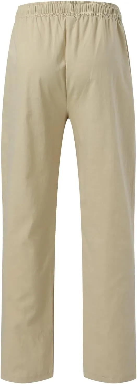Men's Slim-Fit Slacks Drawstring Linen Pants Drawstring Linen Pants for Beach Yoga Workout Breathable Summer Pants