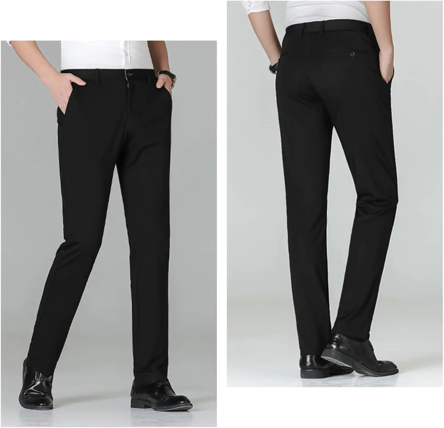 Men's Straight Fit Stretch Dress Pants Classic Fit Flat Front Chino Pant Solid Comfort Slim Fit Skinny Suit Pants