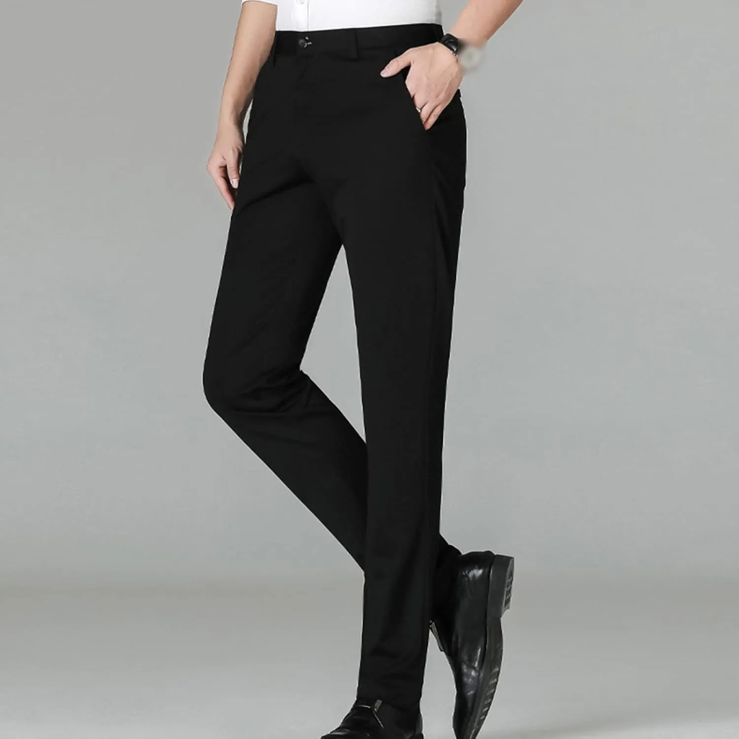 Men's Straight Fit Stretch Dress Pants Classic Fit Flat Front Chino Pant Solid Comfort Slim Fit Skinny Suit Pants
