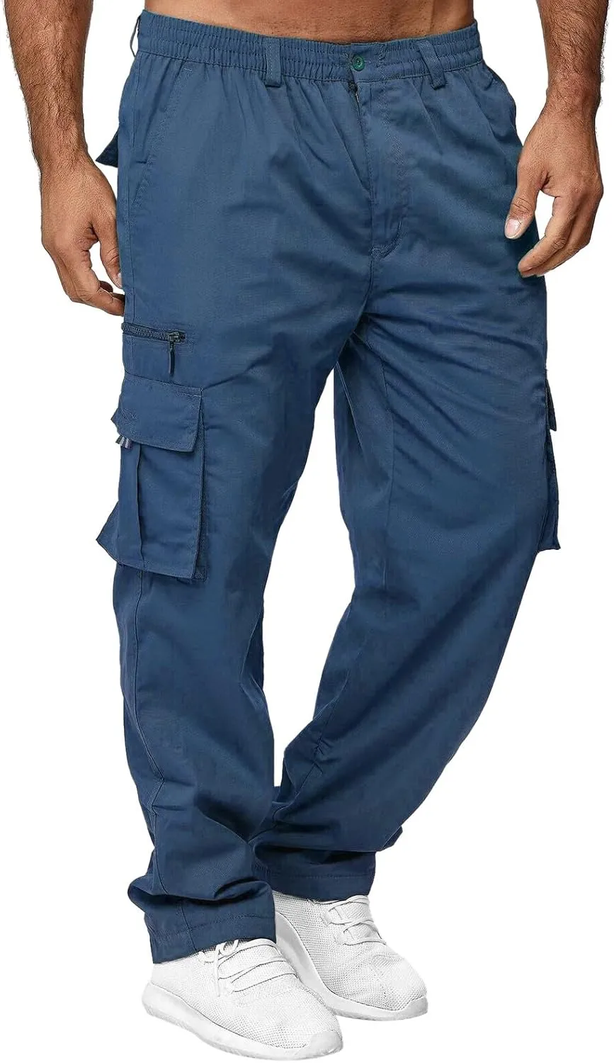 Mens Zip Joggers Pants Mens Fashion Casual Loose Cotton Plus Size Pocket Elastic Waist Pants Trousers Stretch