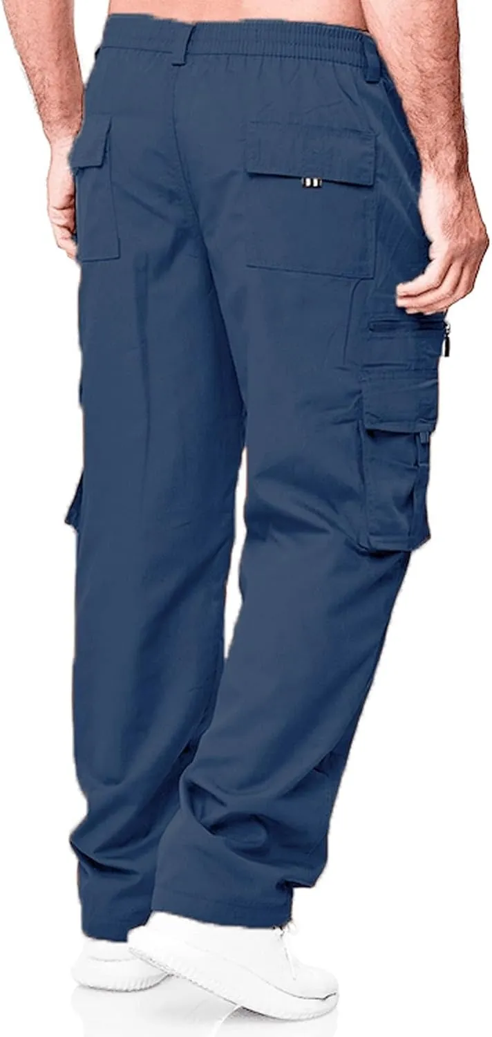 Mens Zip Joggers Pants Mens Fashion Casual Loose Cotton Plus Size Pocket Elastic Waist Pants Trousers Stretch