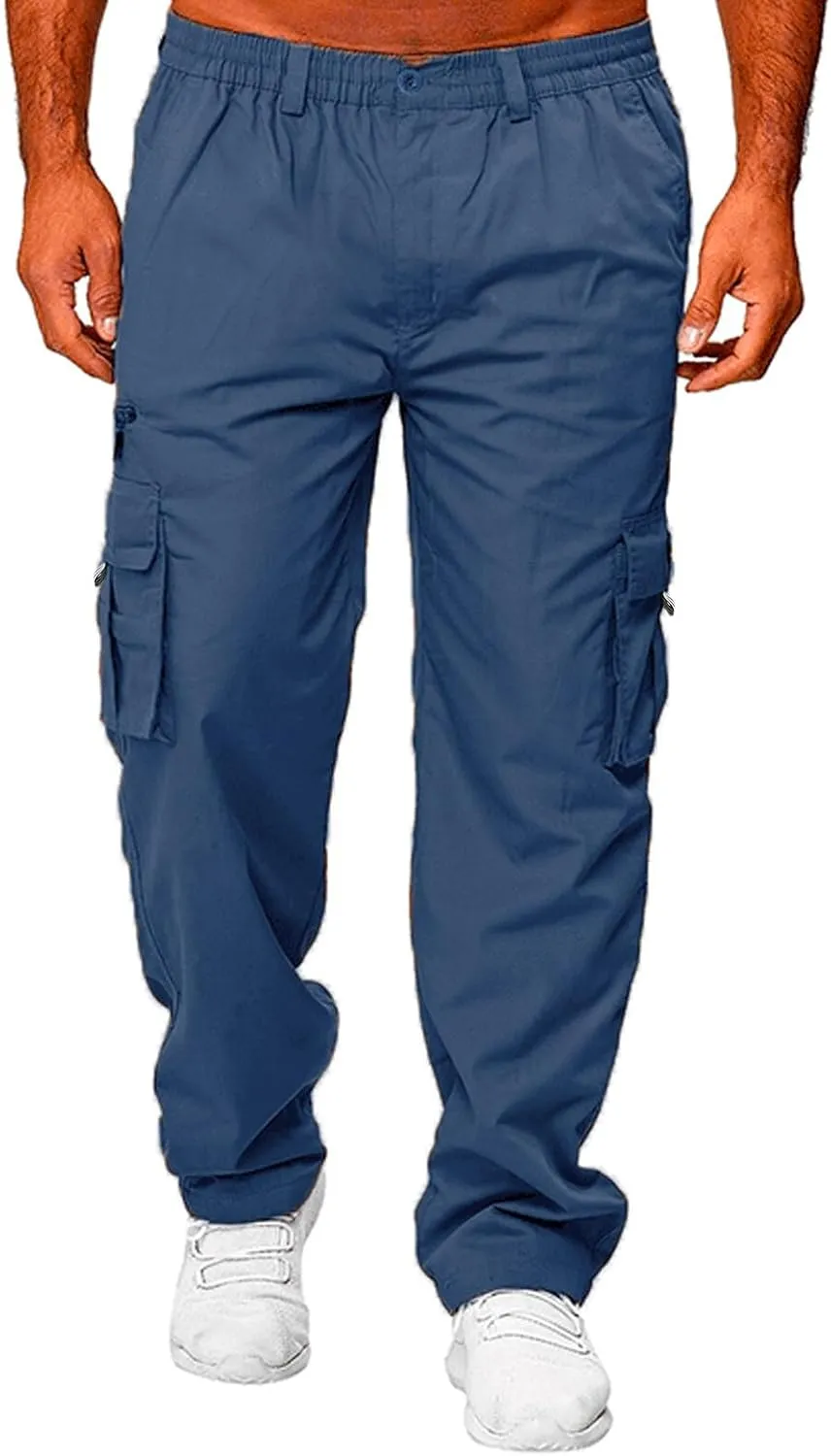 Mens Zip Joggers Pants Mens Fashion Casual Loose Cotton Plus Size Pocket Elastic Waist Pants Trousers Stretch