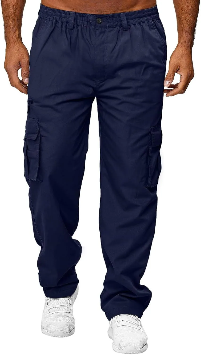 Mens Zip Joggers Pants Mens Fashion Casual Loose Cotton Plus Size Pocket Elastic Waist Pants Trousers Stretch