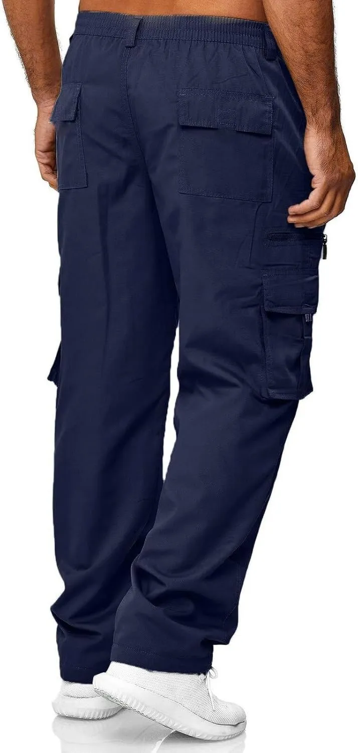 Mens Zip Joggers Pants Mens Fashion Casual Loose Cotton Plus Size Pocket Elastic Waist Pants Trousers Stretch