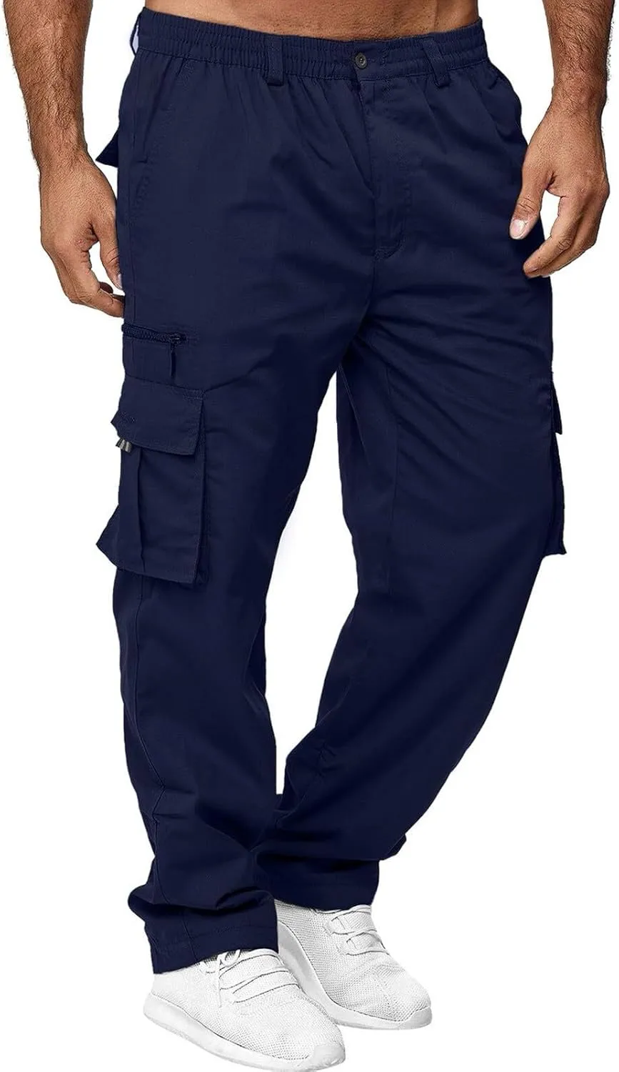 Mens Zip Joggers Pants Mens Fashion Casual Loose Cotton Plus Size Pocket Elastic Waist Pants Trousers Stretch