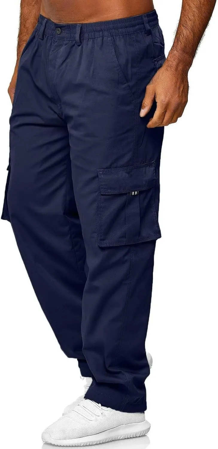Mens Zip Joggers Pants Mens Fashion Casual Loose Cotton Plus Size Pocket Elastic Waist Pants Trousers Stretch