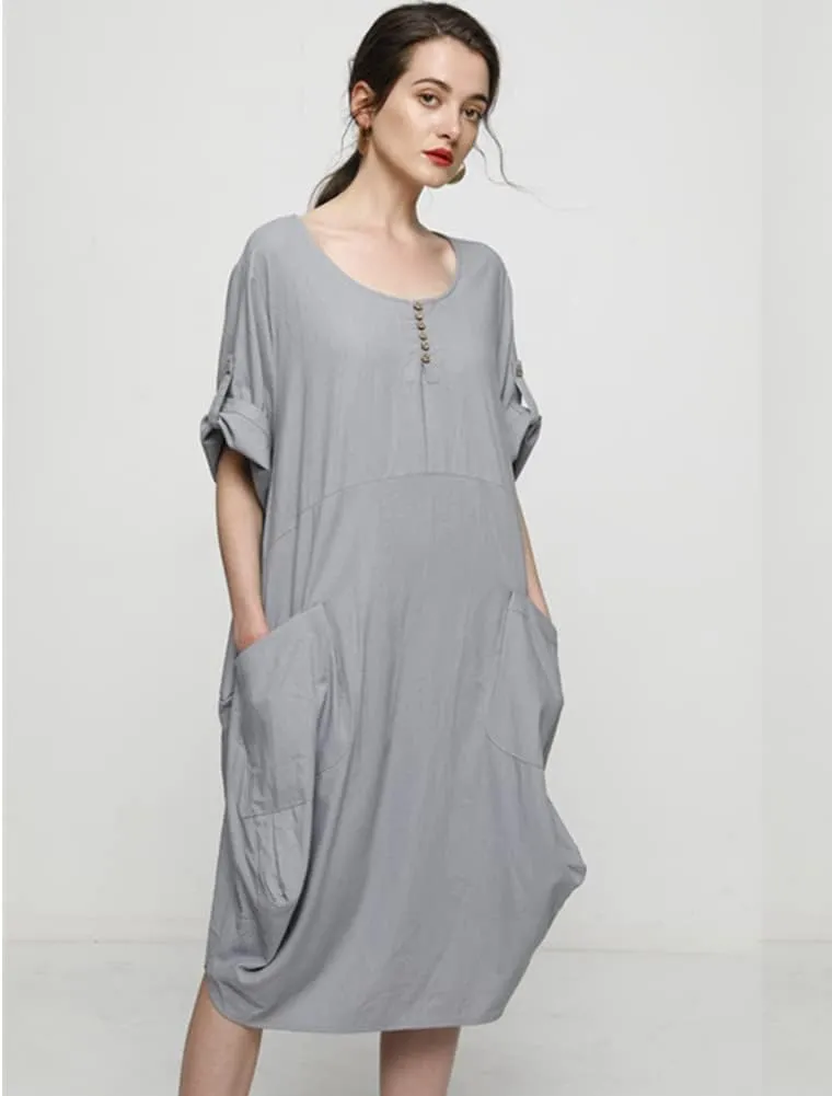 Minibee Women's Ruffle Oversize Casual Midi Dresses with Pockets