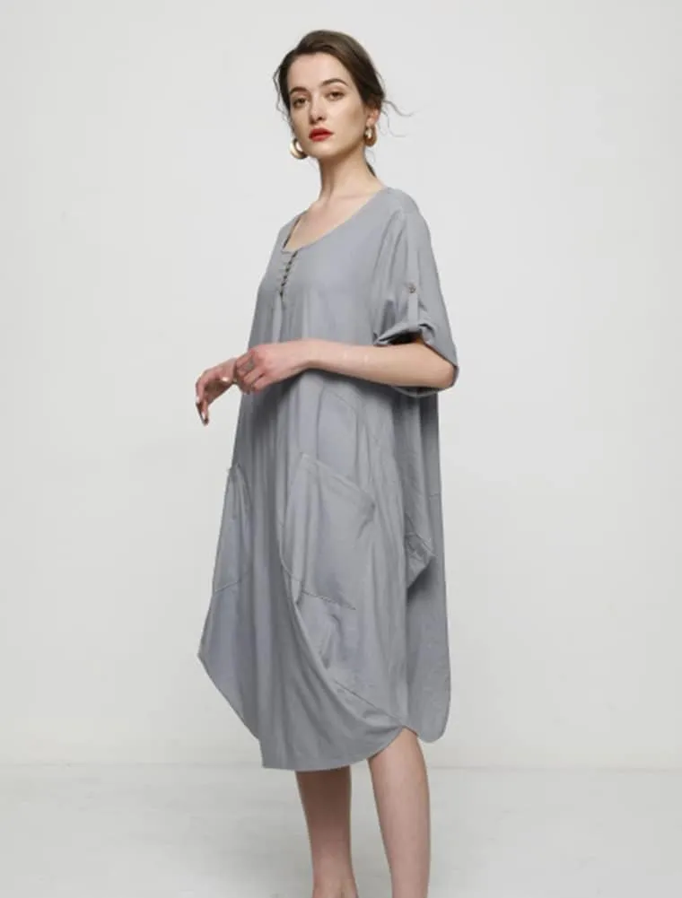 Minibee Women's Ruffle Oversize Casual Midi Dresses with Pockets