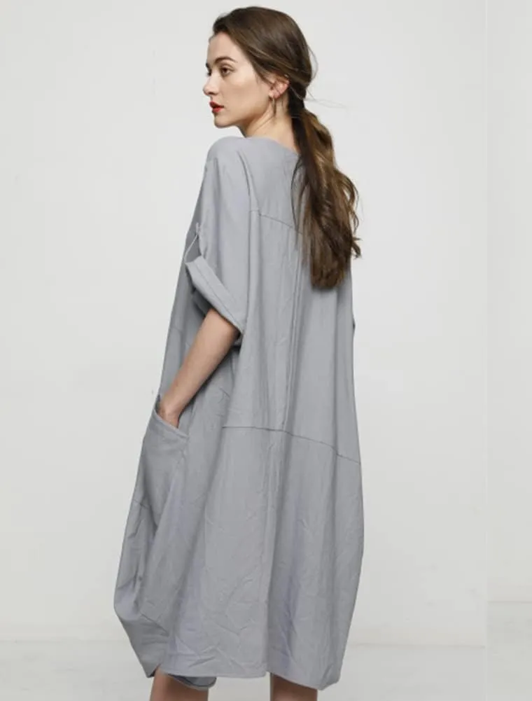 Minibee Women's Ruffle Oversize Casual Midi Dresses with Pockets