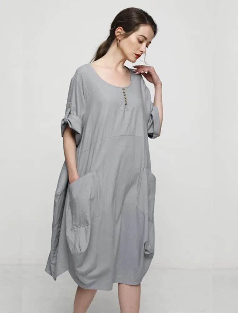 Minibee Women's Ruffle Oversize Casual Midi Dresses with Pockets