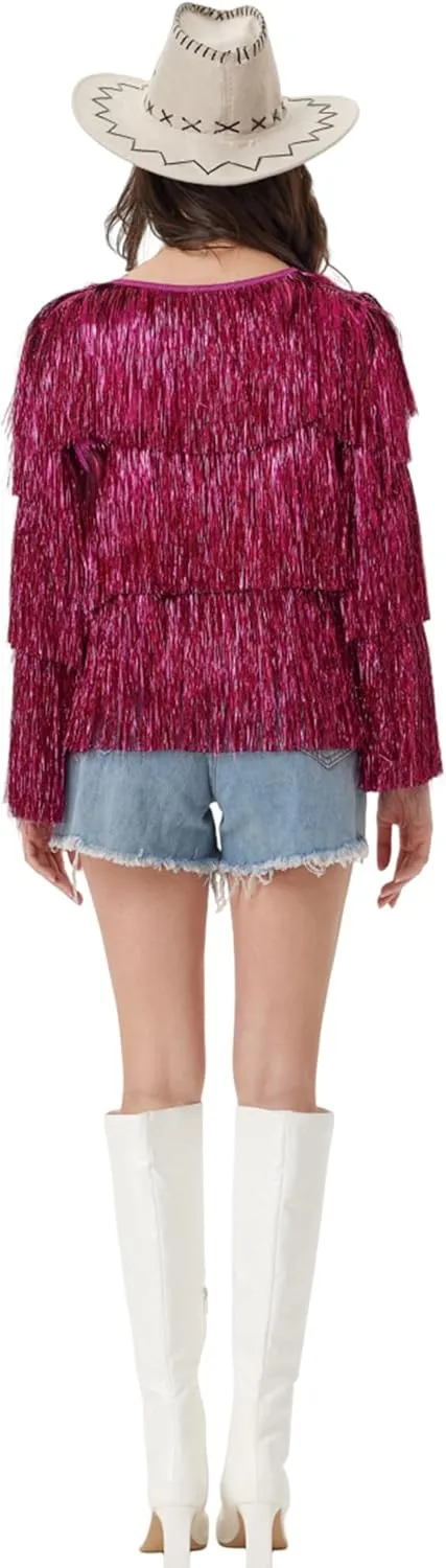 MISI CHAO Thin Tinsel Jacket with Loose Fit Extra Dense Multilayer Tinsel Coat for Festival Carnival