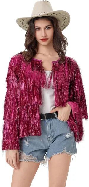 MISI CHAO Thin Tinsel Jacket with Loose Fit Extra Dense Multilayer Tinsel Coat for Festival Carnival