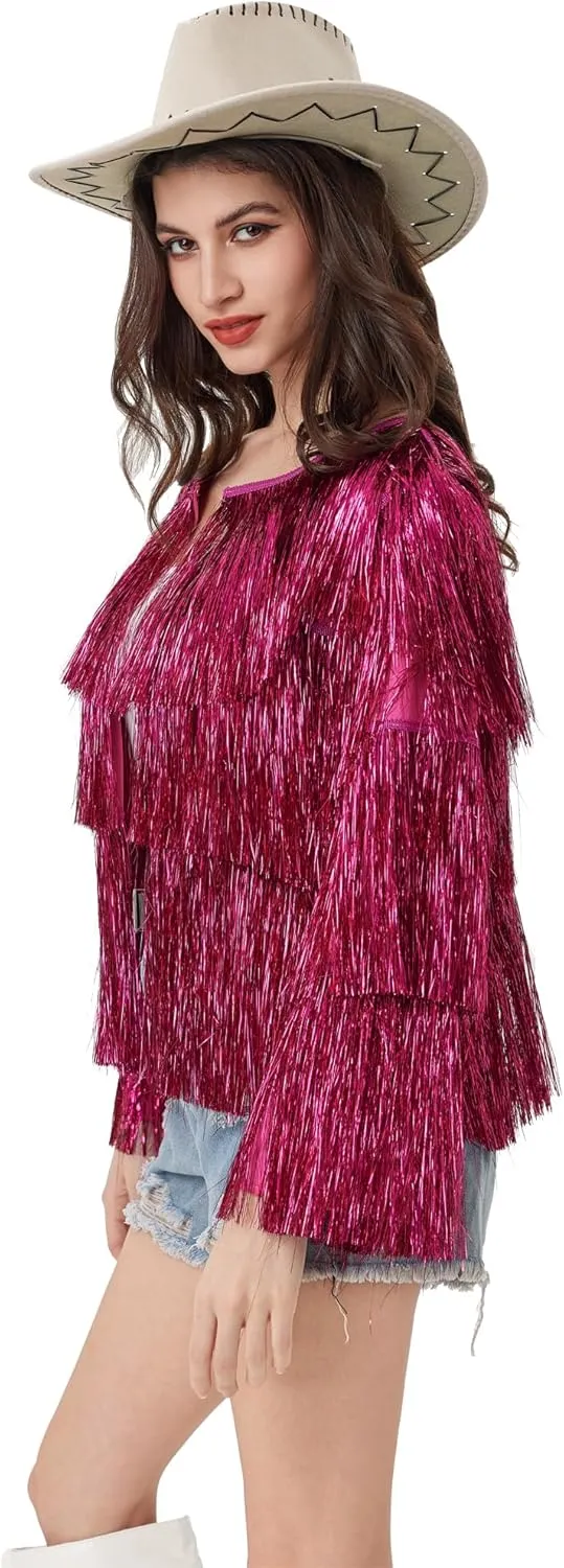 MISI CHAO Thin Tinsel Jacket with Loose Fit Extra Dense Multilayer Tinsel Coat for Festival Carnival