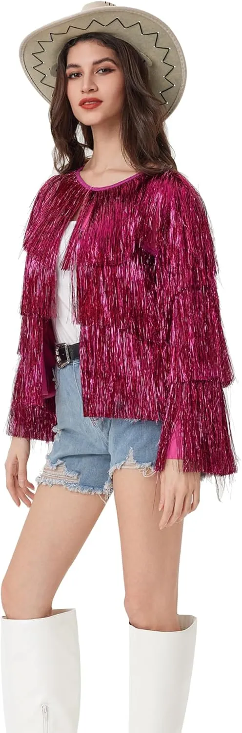 MISI CHAO Thin Tinsel Jacket with Loose Fit Extra Dense Multilayer Tinsel Coat for Festival Carnival