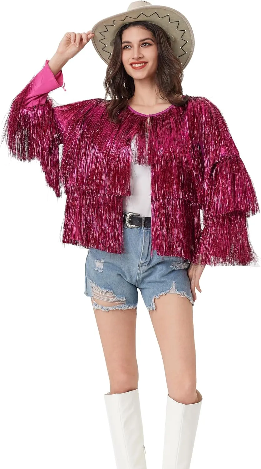 MISI CHAO Thin Tinsel Jacket with Loose Fit Extra Dense Multilayer Tinsel Coat for Festival Carnival