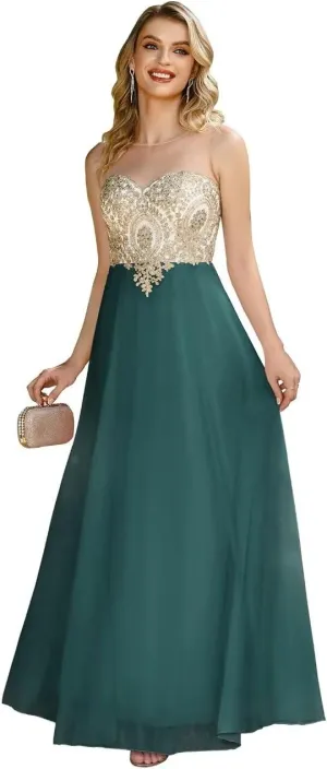 MisShow Lace Applique Evening Formal Dresses for Women 2024 Long Chiffon Wedding Bridesmaid Dresses