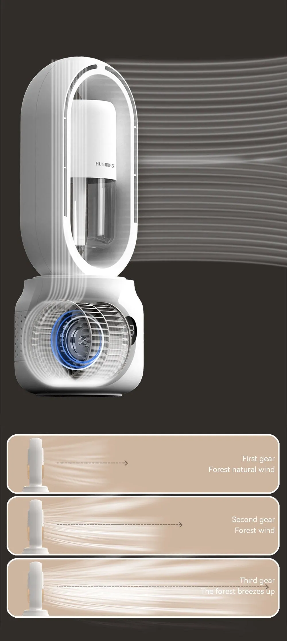 Multi-Functional Leafless Jet Fan Water Spray Vertical Summer Ultrasonic Cooling Humidifier Fan | HX87
