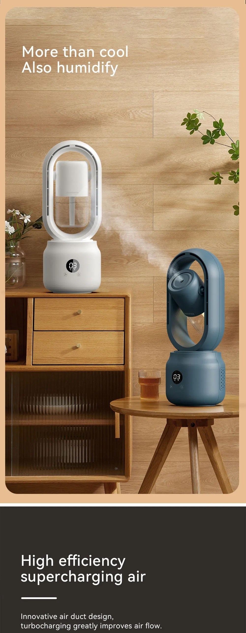 Multi-Functional Leafless Jet Fan Water Spray Vertical Summer Ultrasonic Cooling Humidifier Fan | HX87