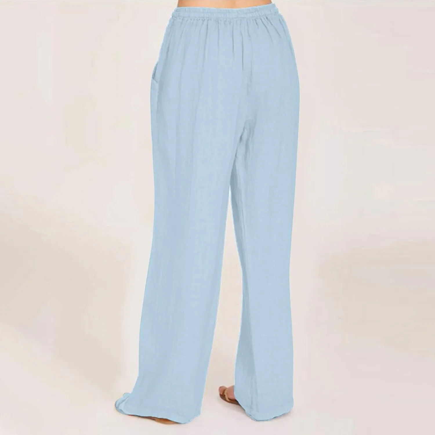 NBXNZWF Women's Cotton Linen Pants 2025 Summer Casual Straight Leg Trousers Wide Leg Loose Fit Long Pants with Pockets