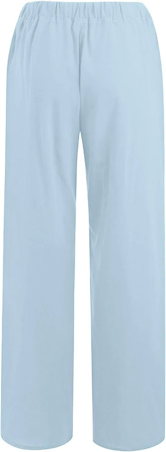 NBXNZWF Women's Cotton Linen Pants 2025 Summer Casual Straight Leg Trousers Wide Leg Loose Fit Long Pants with Pockets