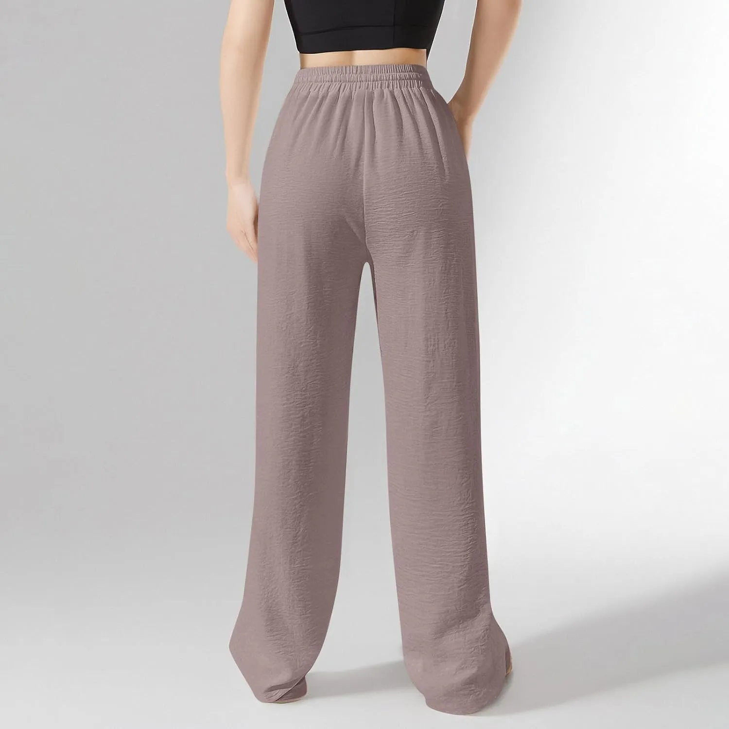 NBXNZWF Women's Cotton-Linen Pants Wide Leg Drawstring High Waist Casual Trousers Lounge Pant with Pockets Beach Outfits
