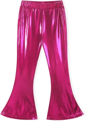 Noomelfish Girls Metallic Flare Leggings Pants Kids Yoga Disco Dance Bell Bottoms (5-12 Years)