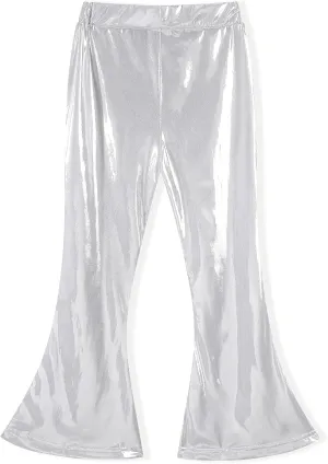 Noomelfish Girls Metallic Flare Leggings Pants Kids Yoga Disco Dance Bell Bottoms (5-12 Years)