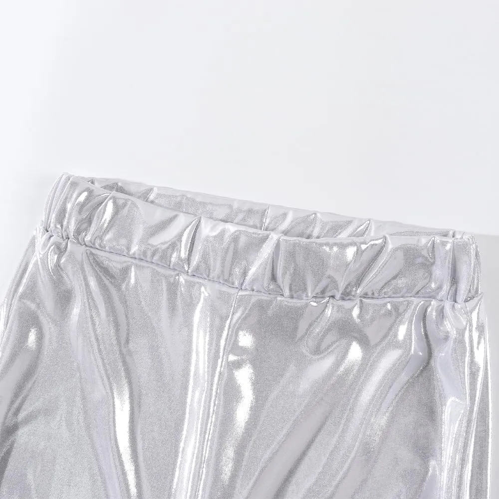 Noomelfish Girls Metallic Flare Leggings Pants Kids Yoga Disco Dance Bell Bottoms (5-12 Years)