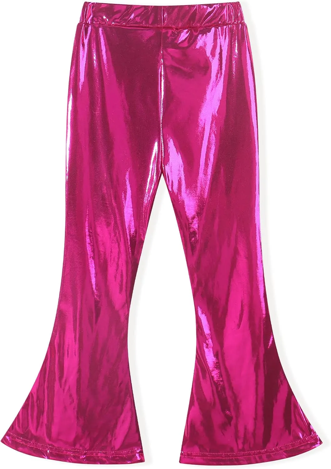 Noomelfish Girls Metallic Flare Leggings Pants Kids Yoga Disco Dance Bell Bottoms (5-12 Years)