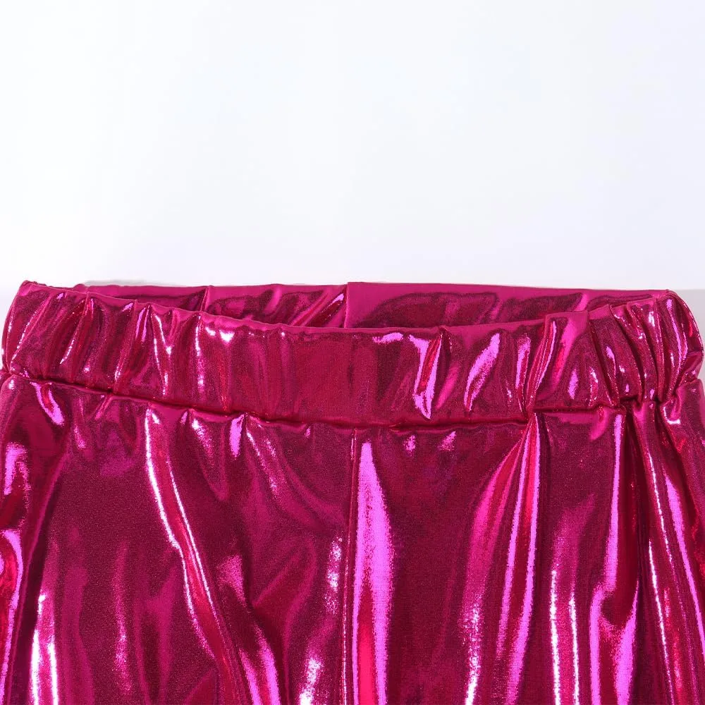 Noomelfish Girls Metallic Flare Leggings Pants Kids Yoga Disco Dance Bell Bottoms (5-12 Years)