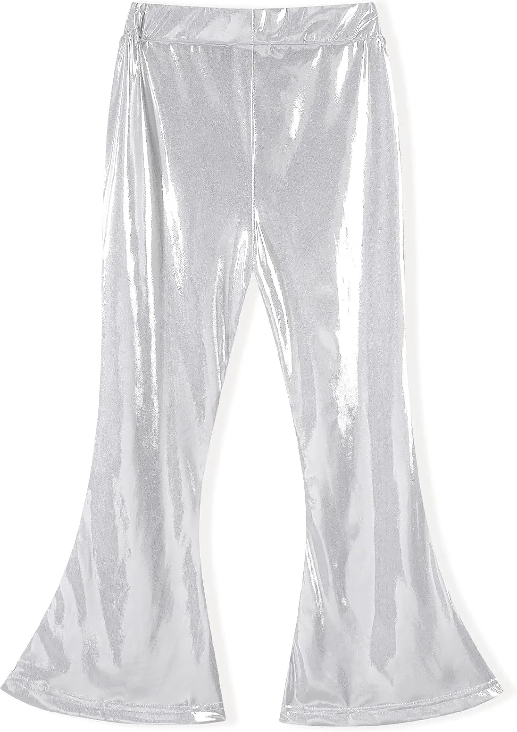 Noomelfish Girls Metallic Flare Leggings Pants Kids Yoga Disco Dance Bell Bottoms (5-12 Years)