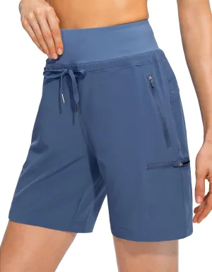 Obla Women's Hiking Cargo Shorts Zipper Pockets Soft High Waisted Quick Dry 7 Inch Long Shorts for Women Golf Athletic Summer