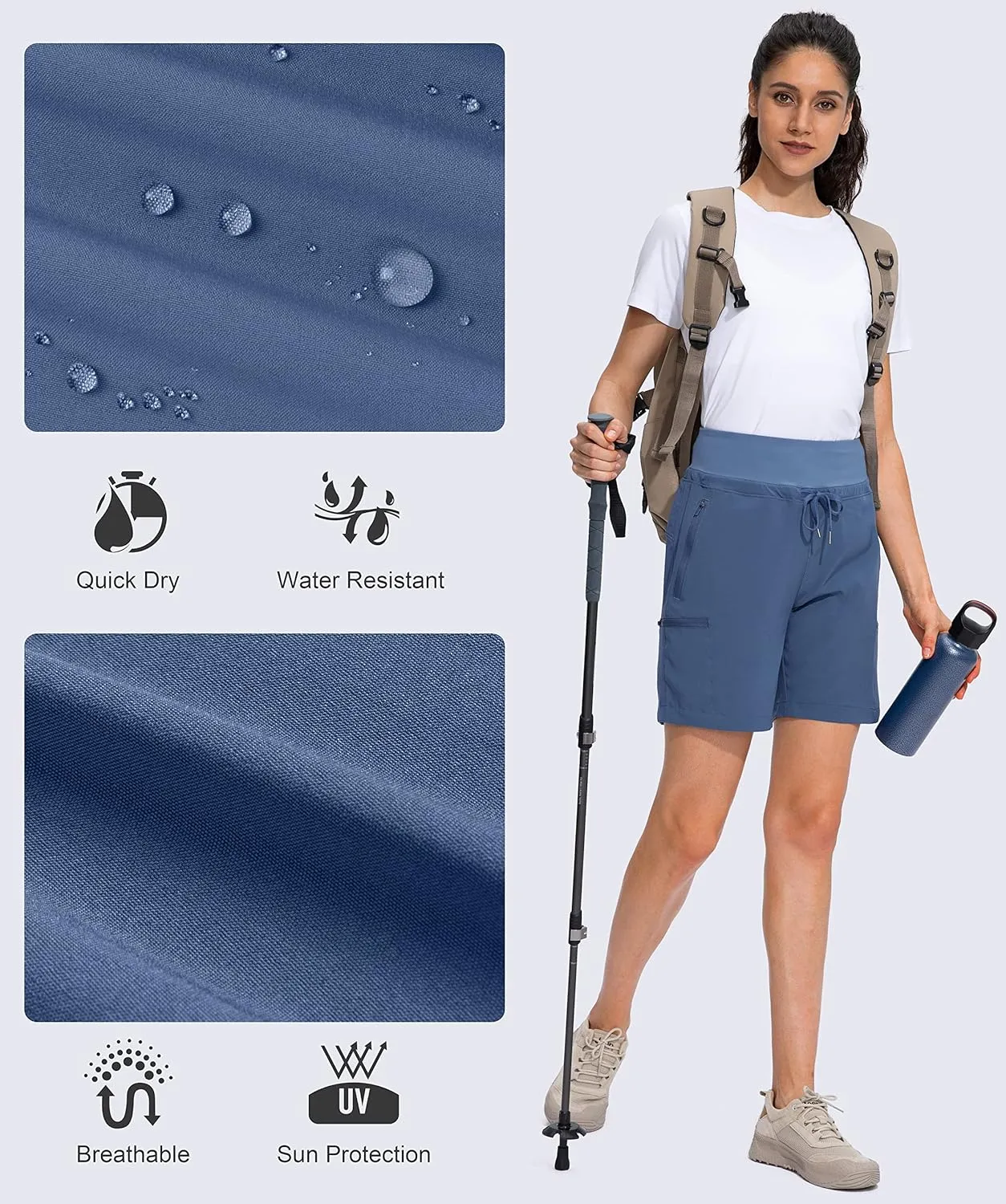 Obla Women's Hiking Cargo Shorts Zipper Pockets Soft High Waisted Quick Dry 7 Inch Long Shorts for Women Golf Athletic Summer