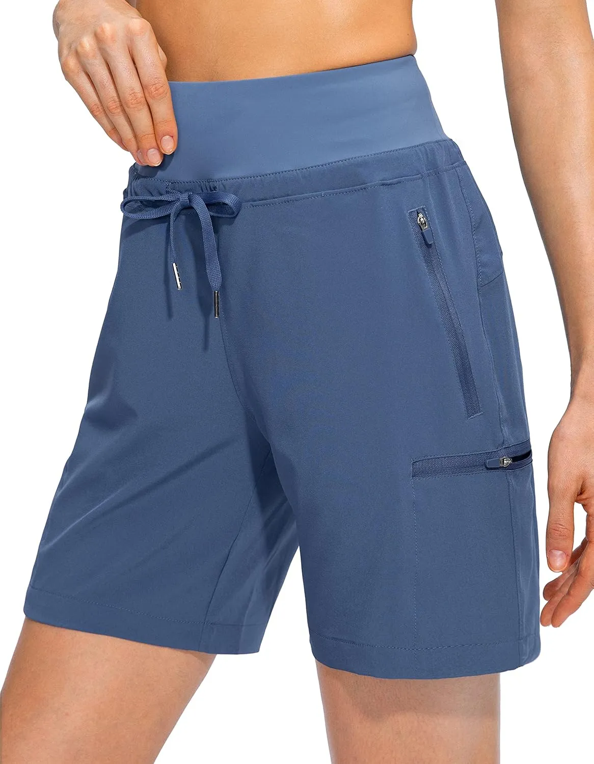 Obla Women's Hiking Cargo Shorts Zipper Pockets Soft High Waisted Quick Dry 7 Inch Long Shorts for Women Golf Athletic Summer