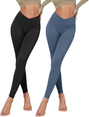 ODODOS 2 Pack Buttery Soft Cross Waist Leggings for Women, ODCLOUD 25" / 28" Crossover Lounge Yoga Pants