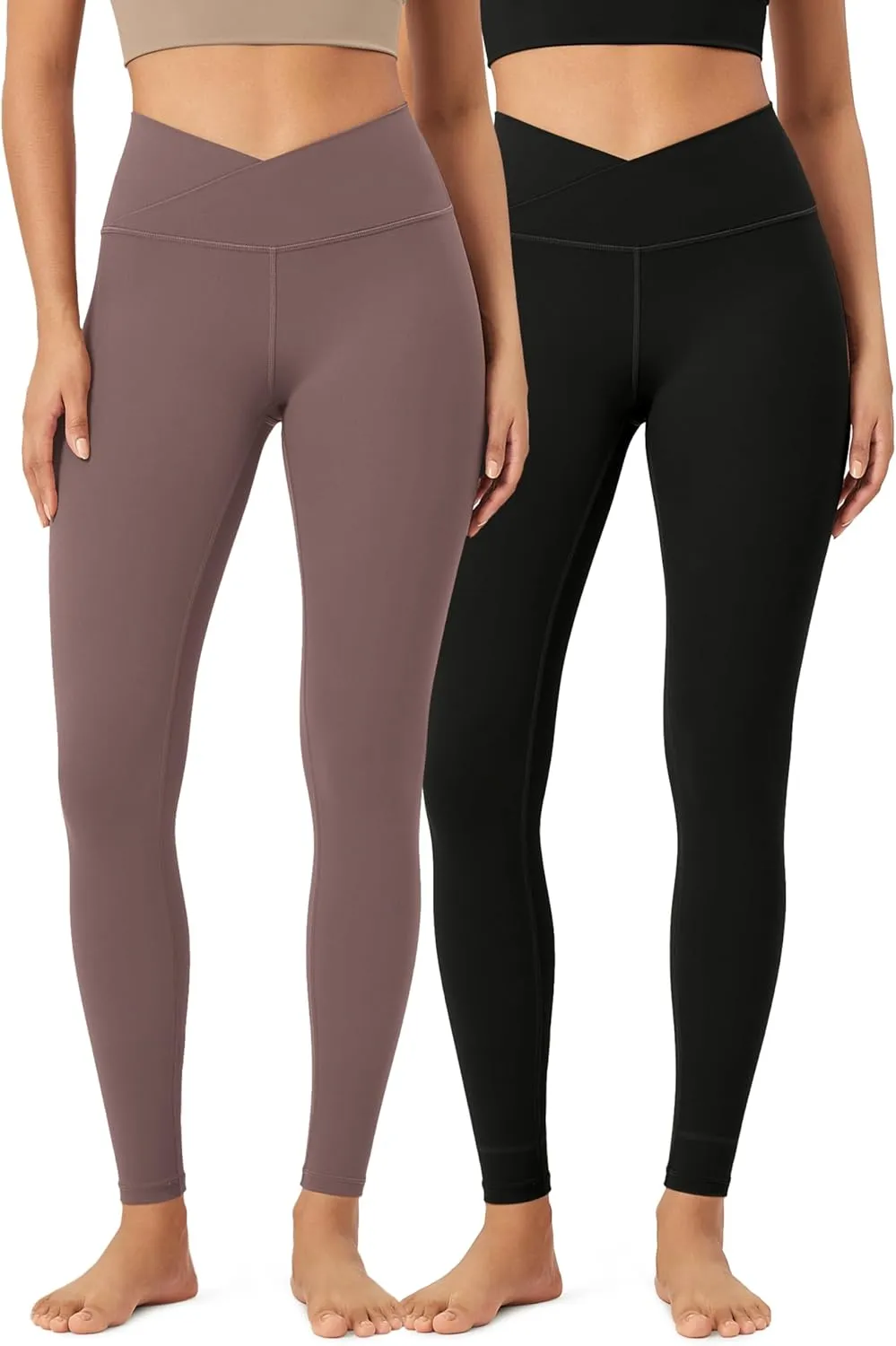 ODODOS 2 Pack Buttery Soft Cross Waist Leggings for Women, ODCLOUD 25" / 28" Crossover Lounge Yoga Pants