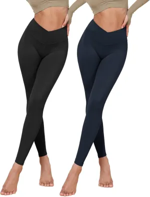 ODODOS 2 Pack Buttery Soft Cross Waist Leggings for Women, ODCLOUD 25" / 28" Crossover Lounge Yoga Pants