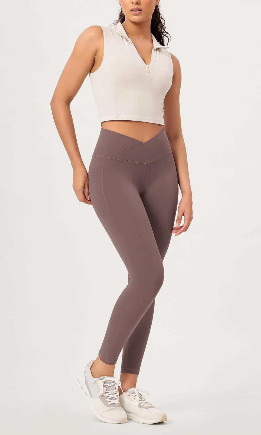 ODODOS 2 Pack Buttery Soft Cross Waist Leggings with Pockets for Women, ODCLOUD 25" / 28" Crossover Lounge Yoga Pants