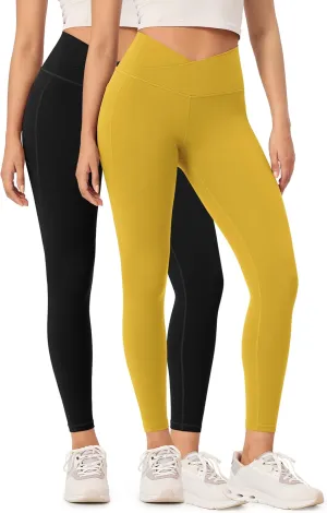 ODODOS 2 Pack Buttery Soft Cross Waist Leggings with Pockets for Women, ODCLOUD 25" / 28" Crossover Lounge Yoga Pants