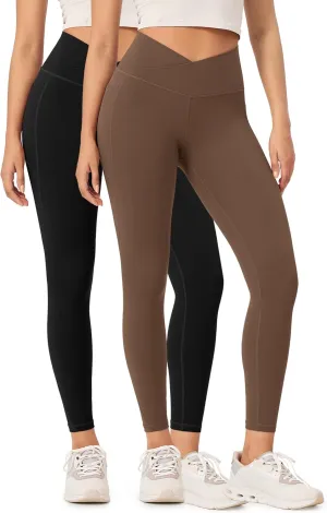 ODODOS 2 Pack Buttery Soft Cross Waist Leggings with Pockets for Women, ODCLOUD 25" / 28" Crossover Lounge Yoga Pants
